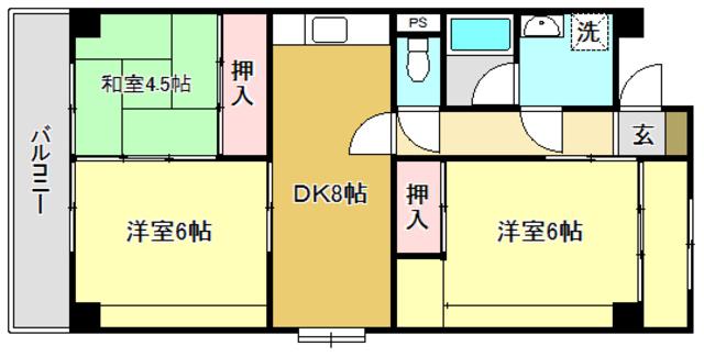 高須スカイハイツ(3DK/2階)の間取り写真