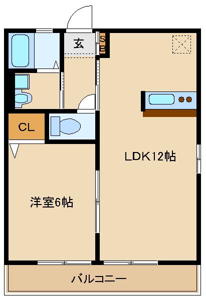 ソレアード元山(1LDK/2階)の間取り写真