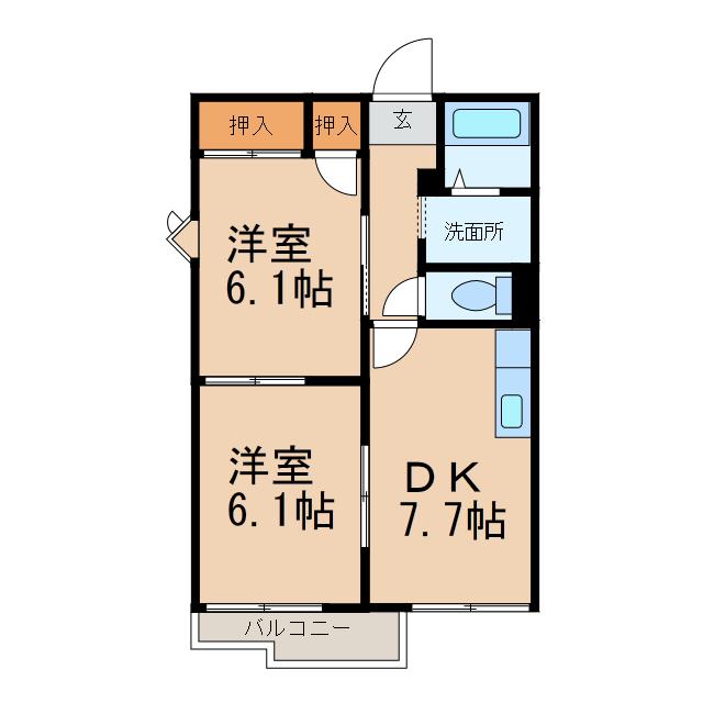 タウニィ井口II(2DK/2階)の間取り写真
