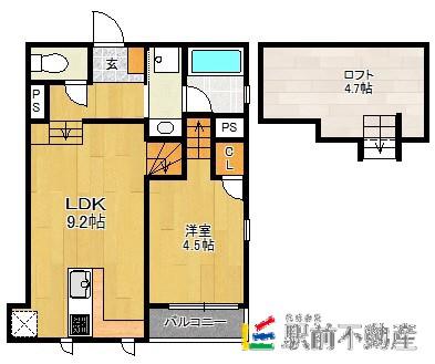 アルヴィータ福津中央(1LDK/1階)の間取り写真