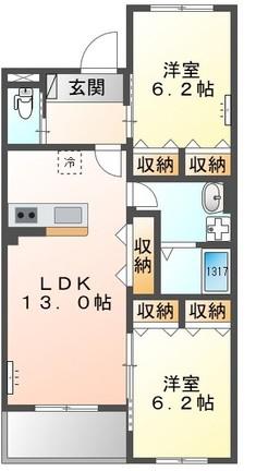 フローラ ガーデン(2LDK/3階)の間取り写真