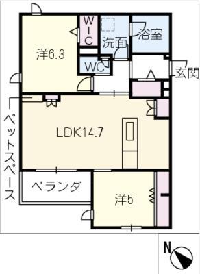 LARGO UNOMORI(2LDK/3階)の間取り写真