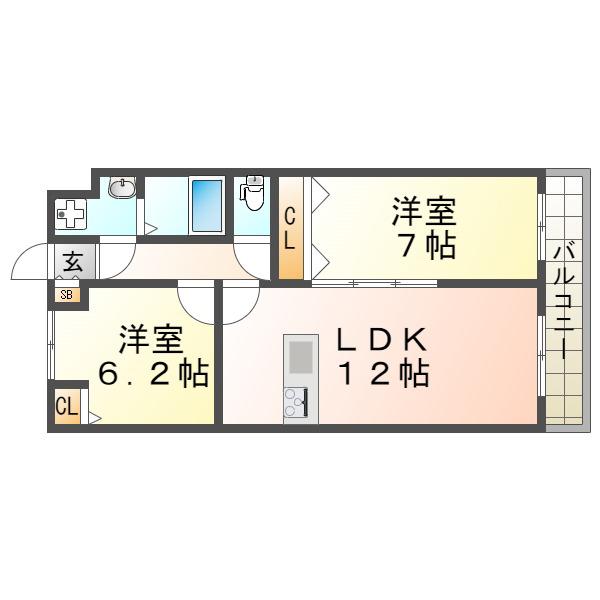 ボヌール 武庫(2LDK/3階)の間取り写真