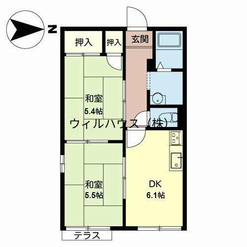 クレール鳳(2DK/1階)の間取り写真