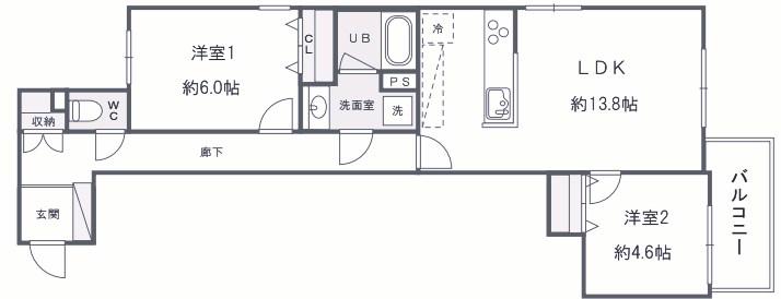 グルーブ明石大蔵(2LDK/2階)の間取り写真