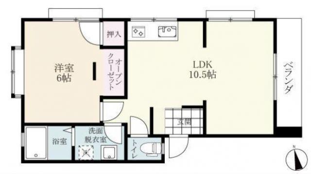アリーズ牛津ヶ丘 E棟(1LDK/2階)の間取り写真
