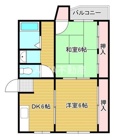 リノン天王寺北(2DK/6階)の間取り写真