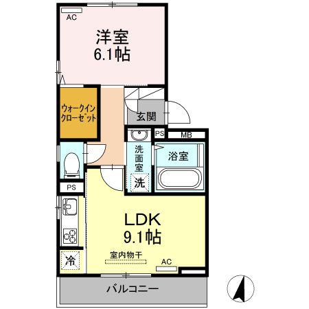 サウスコートS C・D棟 C棟(1LDK/2階)の間取り写真
