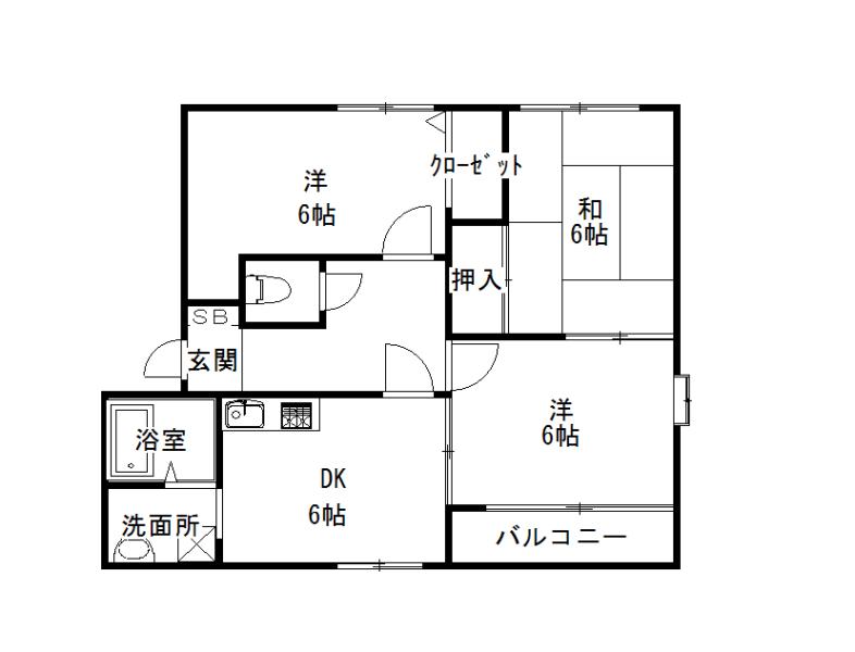 フレール弥生D棟(3DK/2階)の間取り写真