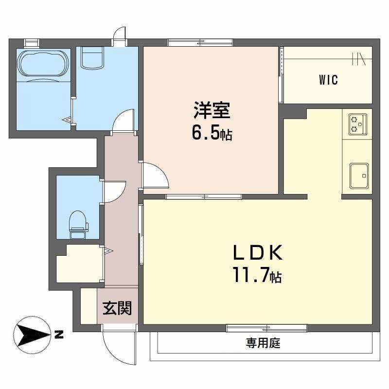 ディアス竹原(1LDK/1階)の間取り写真