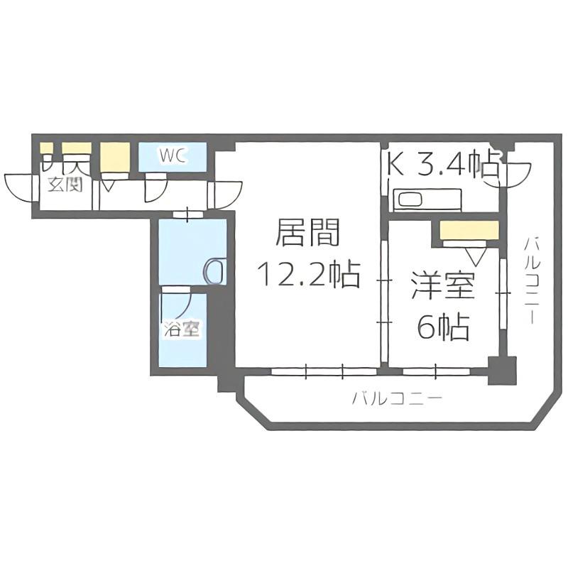 PRIME URBAN札幌 RIVER FRONT(1LDK/23階)の間取り写真