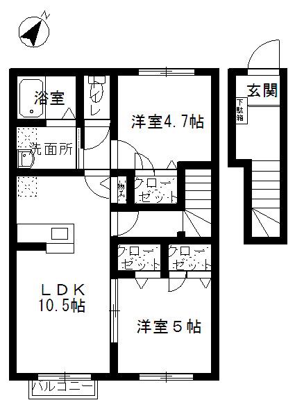 ピースフル カーサ(2LDK/2階)の間取り写真