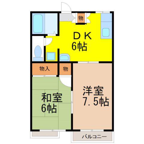 タウンズ(2DK/1階)の間取り写真