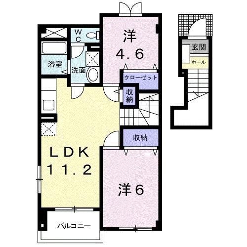 ヴィラフリーデンC(2LDK/2階)の間取り写真
