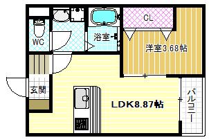 FSTYLE藤井寺道明寺1号館(1LDK/2階)の間取り写真