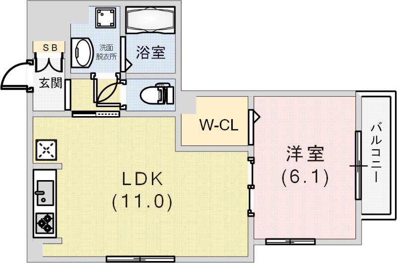 グランクレール兵庫町(1LDK/3階)の間取り写真