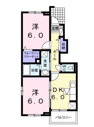 メローライフB(2DK/1階)の間取り写真