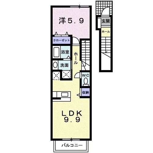 ソレアード太田A(1LDK/2階)の間取り写真