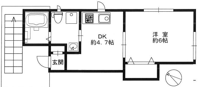 大橋2丁目アパート(1DK/2階)の間取り写真