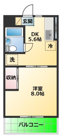 フォルクローレ(1DK/1階)の間取り写真