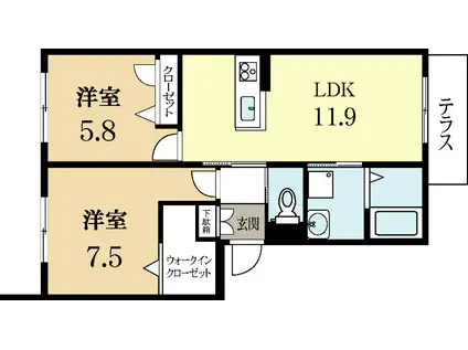 シャーメゾン久津川(2LDK/1階)の間取り写真