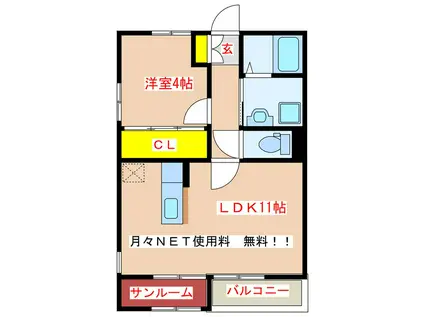 CLOUD9 AGE(1LDK/1階)の間取り写真