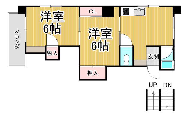 新光マンション(2DK/4階)の間取り写真