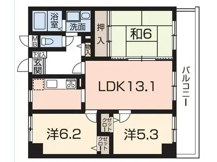ハッピーライフ・フジ(3LDK/3階)の間取り写真