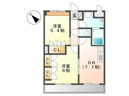 ガーデンヒルズNAKAYAMA弐番館(2DK/2階)の間取り写真