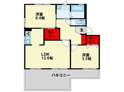 フォーレスなかま D棟(2LDK/2階)の間取り写真