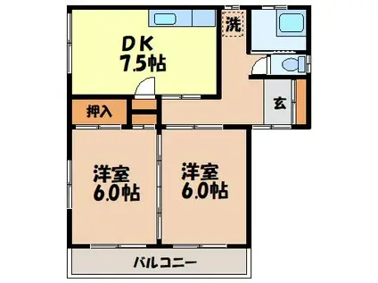 渡邊アパートB棟(2LDK/3階)の間取り写真