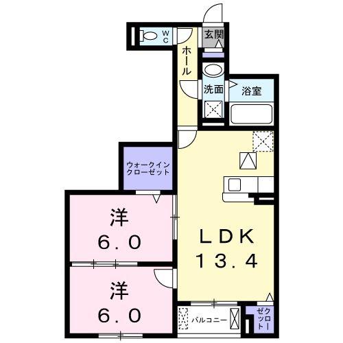 メゾン アンソレイエ(2LDK/1階)の間取り写真