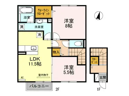 JR北陸本線 長浜駅 徒歩41分 2階建 築11年(2LDK/2階)の間取り写真