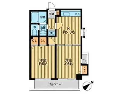 プライムアーバン新宿落合(2DK/1階)の間取り写真