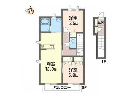 シャルマン高洲 II(2LDK/2階)の間取り写真
