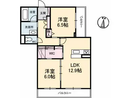 ベレオ北矢三(2LDK/1階)の間取り写真