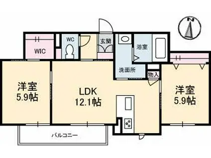 シャーメゾン坂出(2LDK/1階)の間取り写真