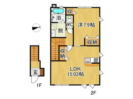 アネックス樹木(1LDK/2階)の間取り写真