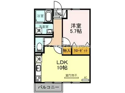プレジール Ⅰ(1LDK/2階)の間取り写真
