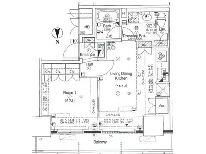 品川タワーフェイス(1LDK/14階)の間取り写真