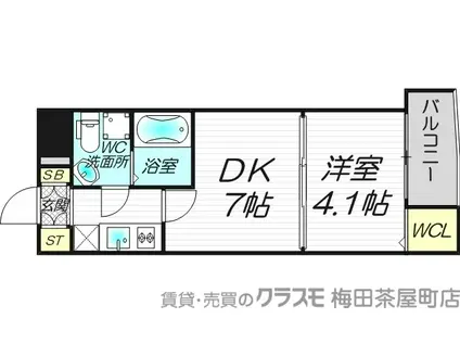ミュプレ北浜イースト(1DK/4階)の間取り写真