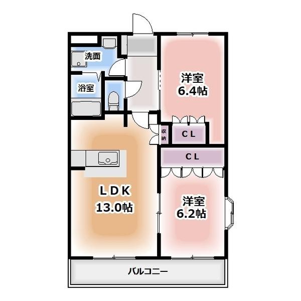 エンジョイライフ(2LDK/2階)の間取り写真