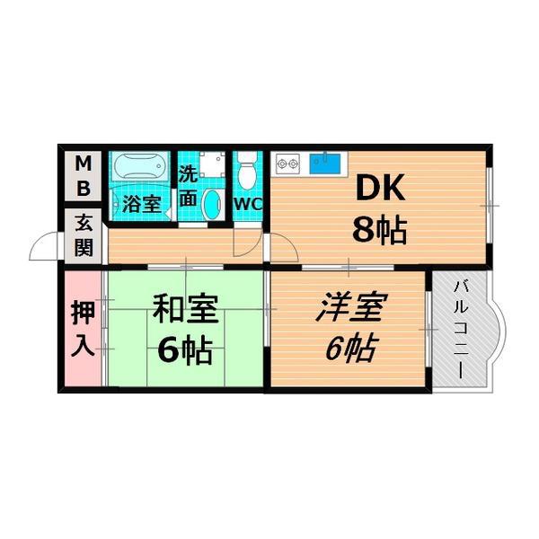 イディアハイツ(2LDK/2階)の間取り写真