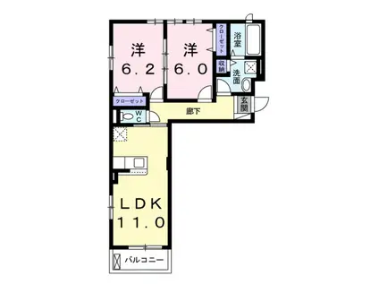 シャルール メゾン II(2LDK/1階)の間取り写真