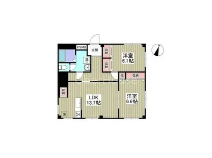 只見ハイツ(2LDK/3階)の間取り写真