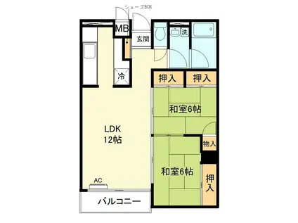 コーポフジ(2LDK/6階)の間取り写真