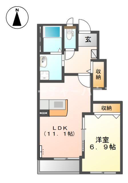 ソレイユ A(1LDK/1階)の間取り写真