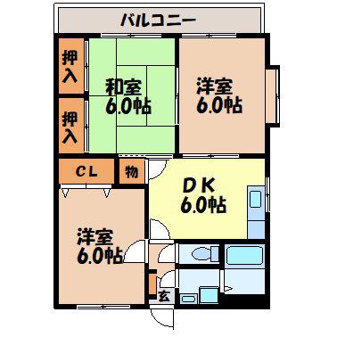 ベルメゾン(3DK/3階)の間取り写真