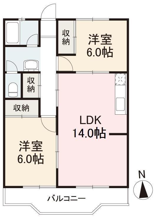 高松南ハイツ(2LDK/4階)の間取り写真