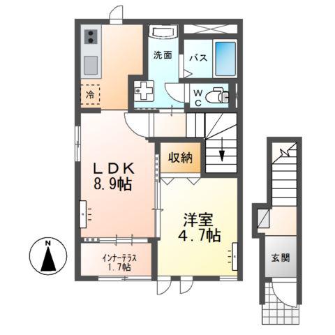 ビオルネ 奏(1LDK/2階)の間取り写真